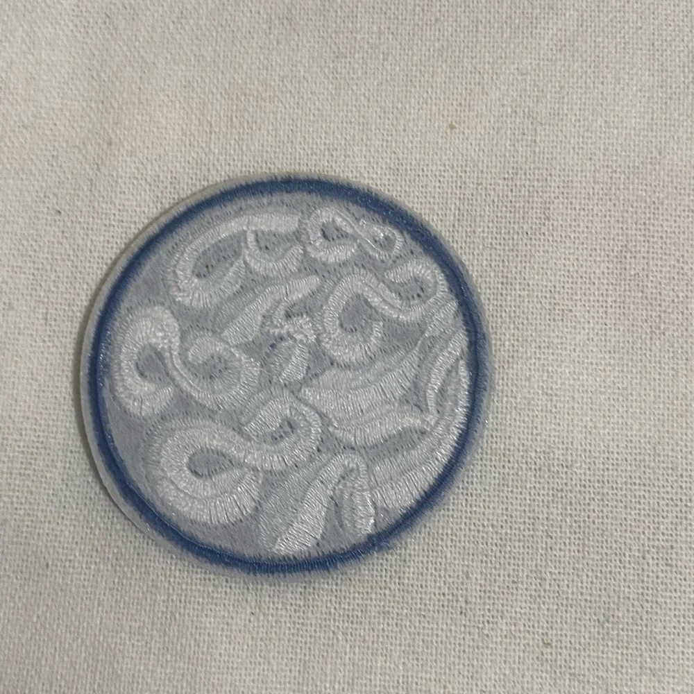 Kiss My A** Embroidered Patch Blue White Round Iron-On/Sew-On 2”